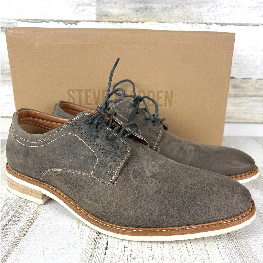 Steve Madden Mens 9 Kacion Gray Suede Oxford Shoes Lace Up Casual Dress NEW